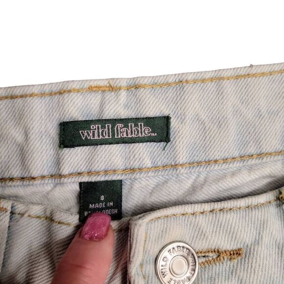 High Rise Dad Jean Recycled Cotton Lightest Wash Ripped Blue Jeans Designer - Picture 8 of 11